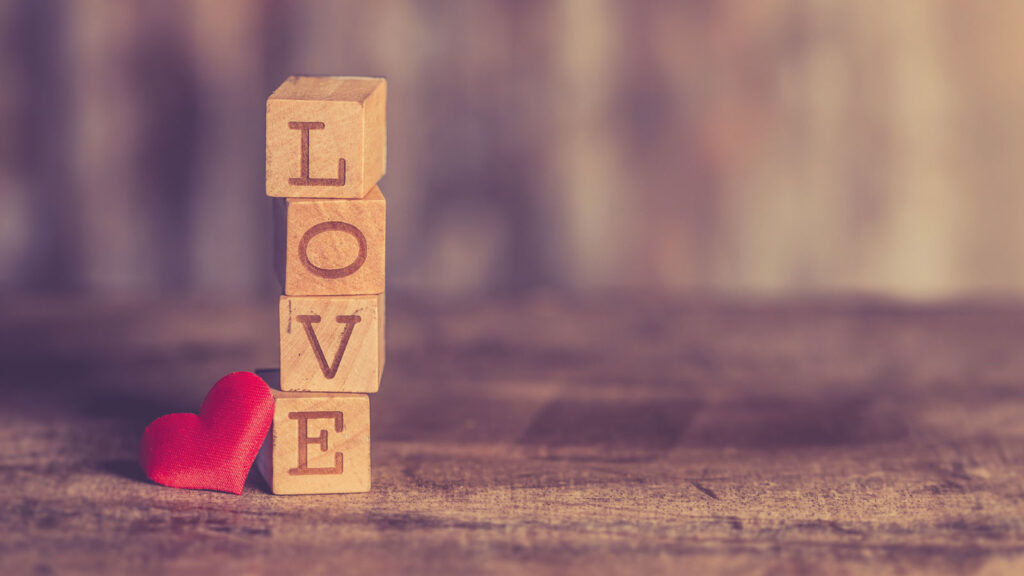 letter blocks spelling LOVE